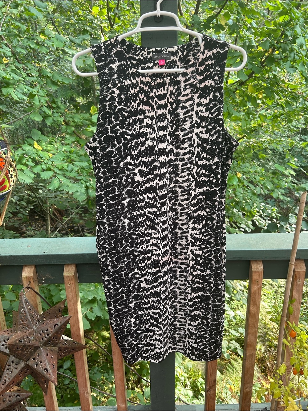 Vince Camuto Black and White Printed Midi Sheath Dress